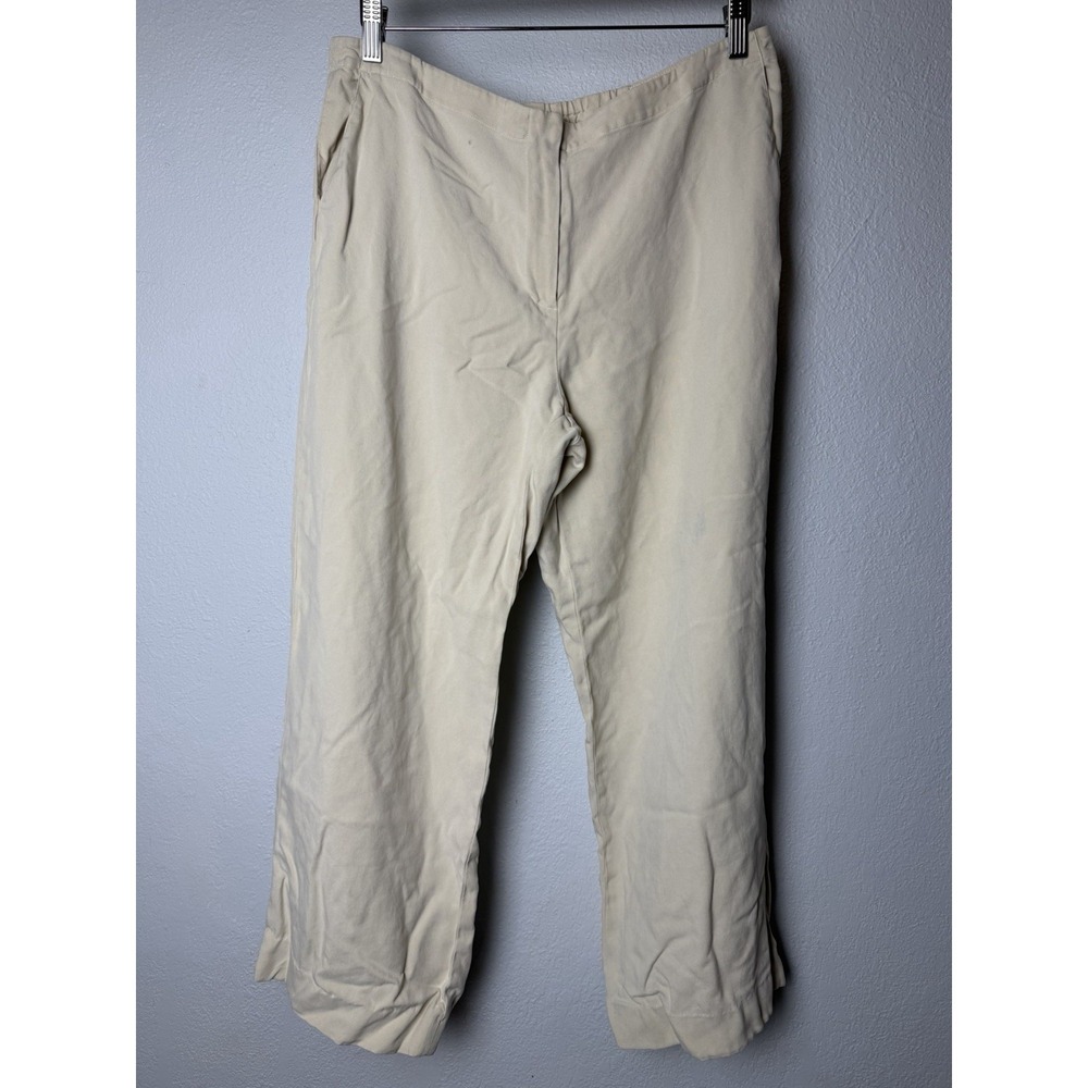 LAUREN Ralph Lauren Women's 14 Beige Wide Leg Linen Pants Trousers Drawstring